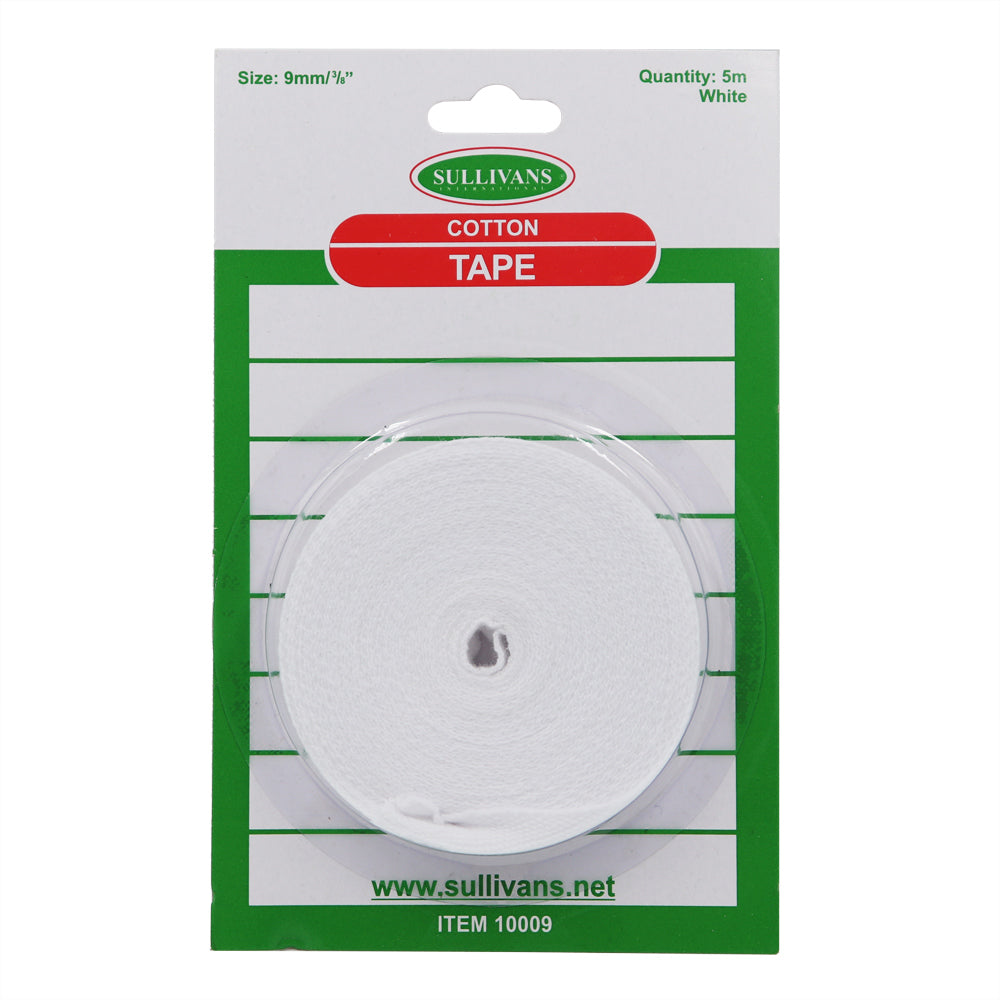 SULLIVANS - Cotton Tape White 9mm x 5m