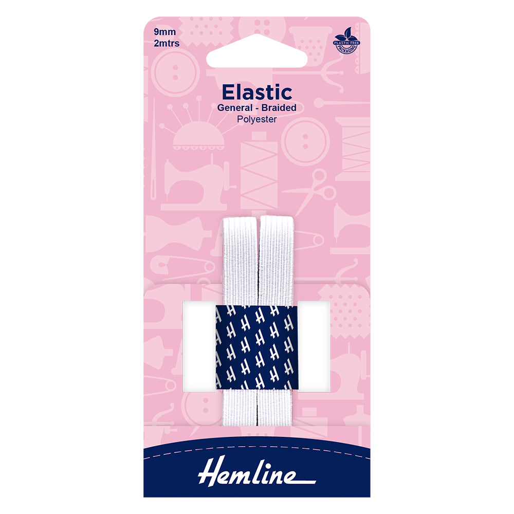 HEMLINE HANGSELL Braided Elastic White 9mm x 2m