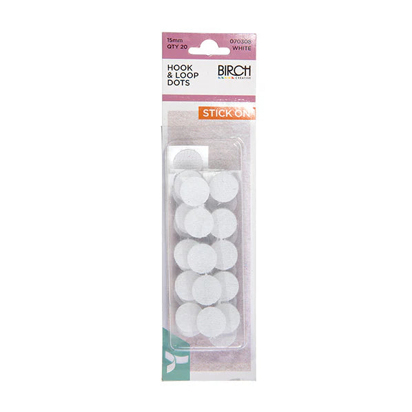 BIRCH Hook & Loop White Dots Sticky Back Small & Large 10 x 15mm & 10 x 22mm