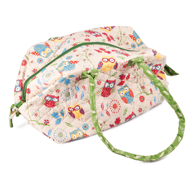 Knitting Carry All Rustic Ranch Owls Design, Green Trim