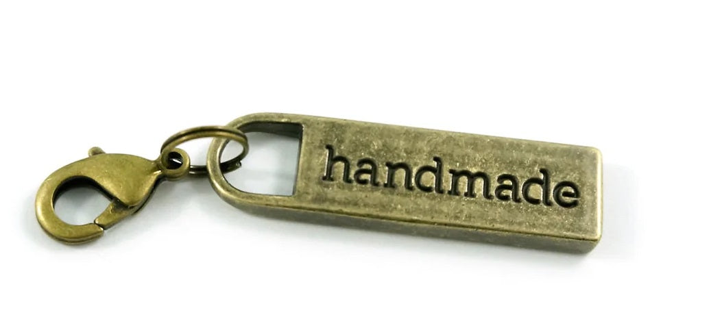 Rectangle attachment for Zip Pull with 'Handmade' & Lobster Clasp