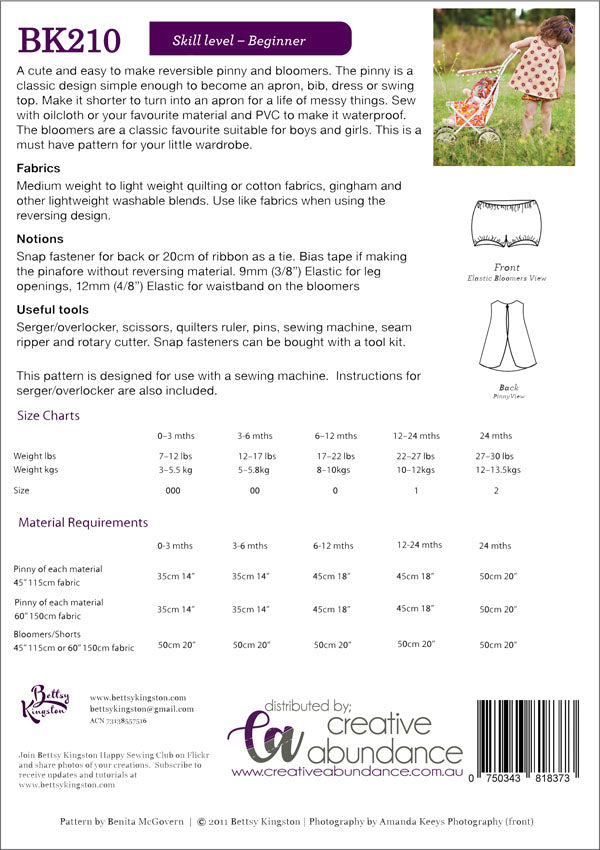 Reversible Snap Pinny & Bloomers- Betty Kingston