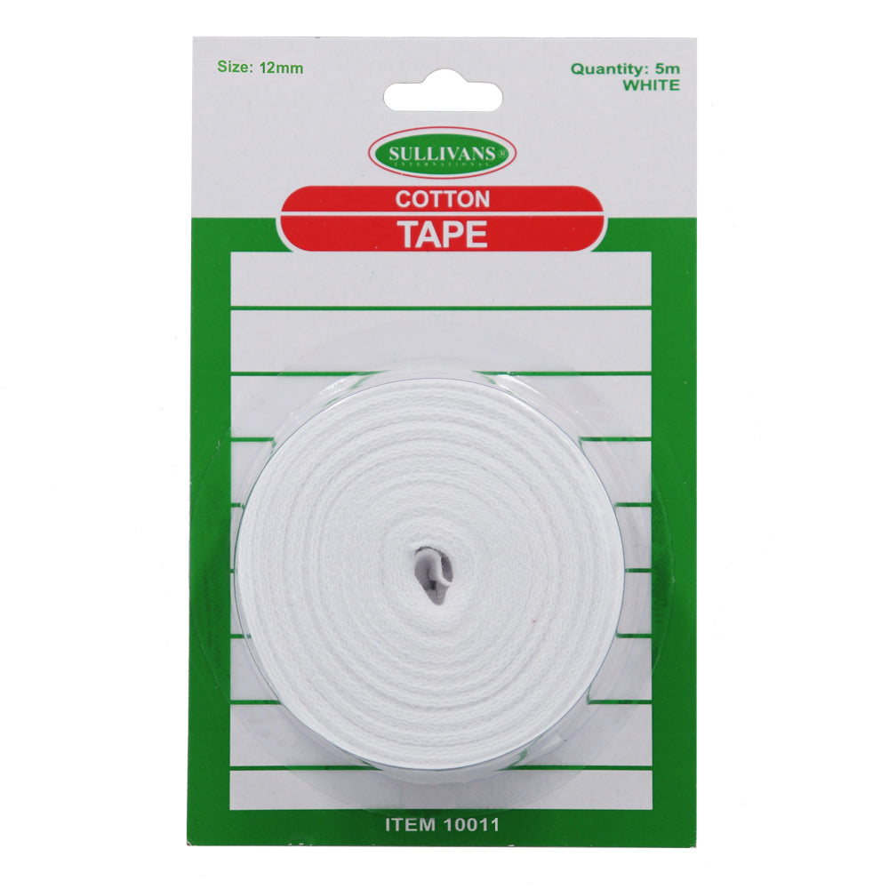 SULLIVANS - Cotton Tape White 12mm x 5m