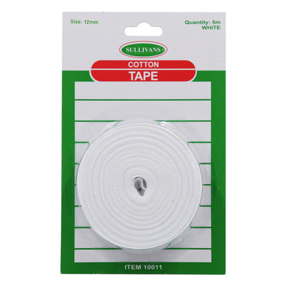 SULLIVANS - Cotton Tape White 12mm x 5m