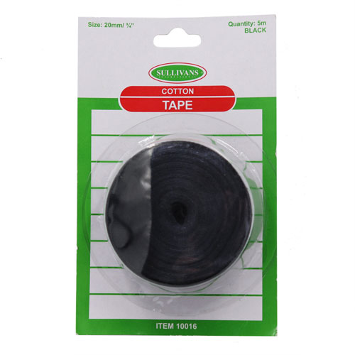SULLIVANS - Cotton Tape Black 15mm x 5m