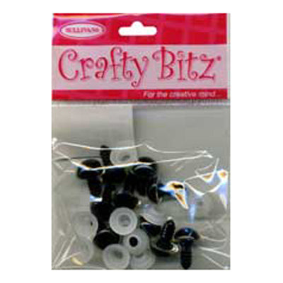 Plastic Eyes  - 12mm Clear & Black -  12pcs (6 pairs)