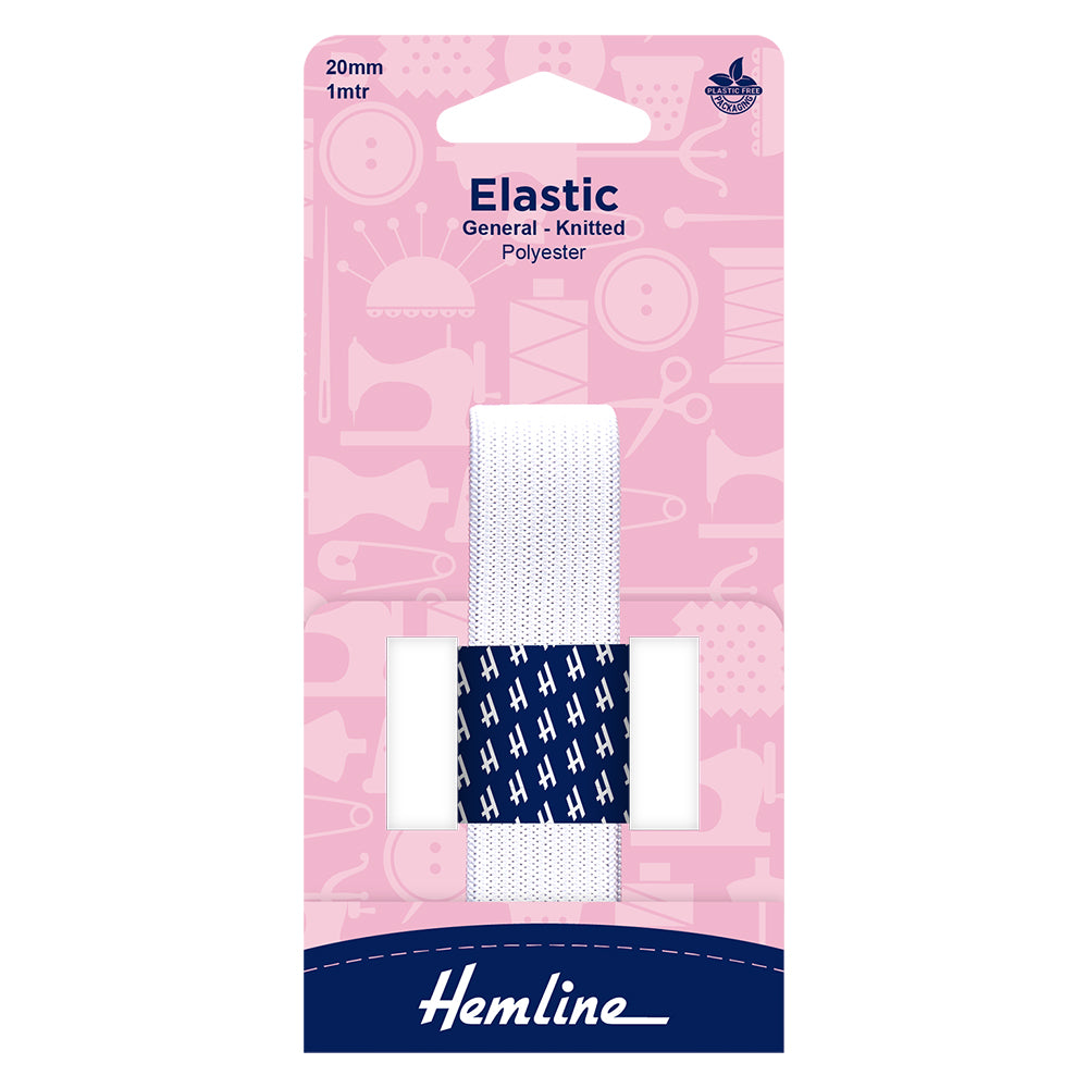 HEMLINE - Elastic General Knitted White 20mm x 1m