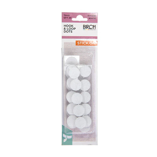 BIRCH Hook & Loop White Dots Sticky Back Small & Large 10 x 15mm & 10 x 22mm