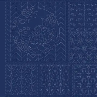 Sashiko Botanical Panels - Navy