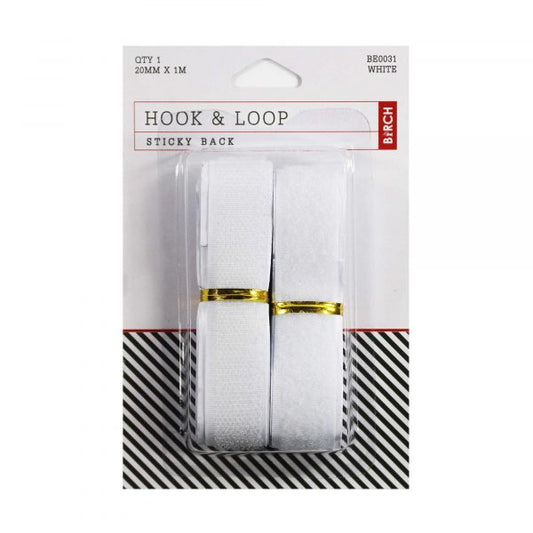 BIRCH Hook & Loop Sticky Back White 20mm x 1m