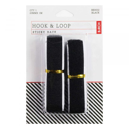 BIRCH Hook & Loop Sticky Back Black 20mm x 1m