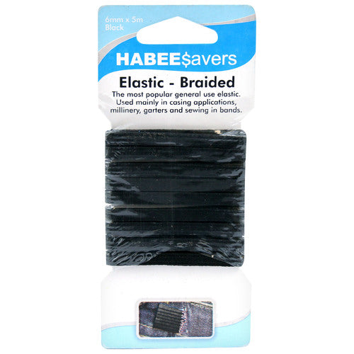 HABEE SAVERS - Braided Elastic Black 6mm x 5m