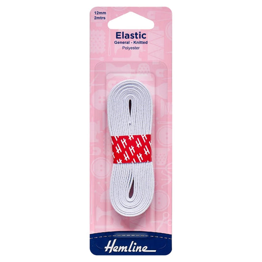 HEMLINE - Elastic General Knitted White 12mm x 2m