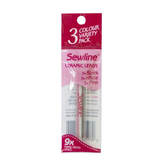 SEWLINE - Fabric Pencil Ceramic Refills (9) 3 x Black, 3 x White, 3 x Pink 0.9mm