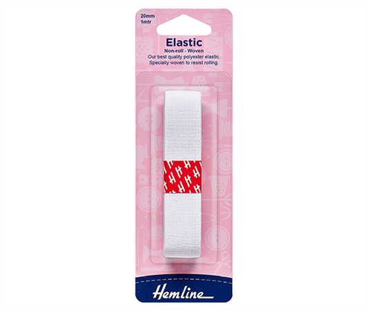 HEMLINE - Non Roll Woven Elastic White 20mm x 1m
