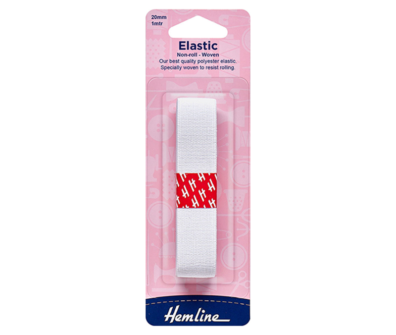 HEMLINE - Non Roll Woven Elastic White 20mm x 1m